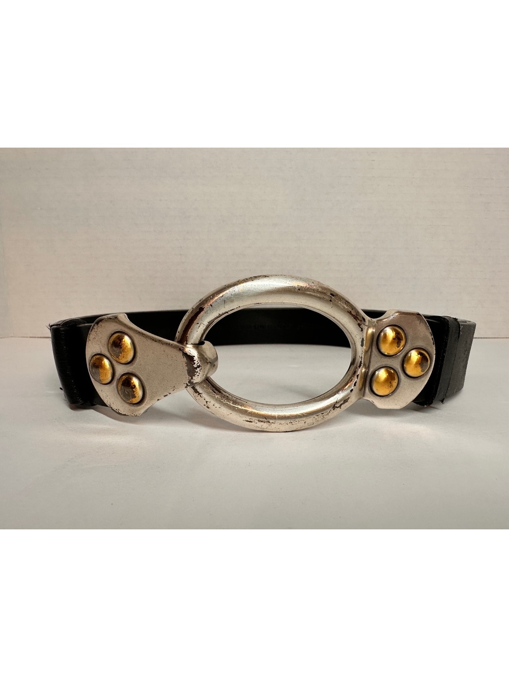 Chico's Split Leather 2287 Black Fashion Belt Women's ML Oval Hook Metal Buckle